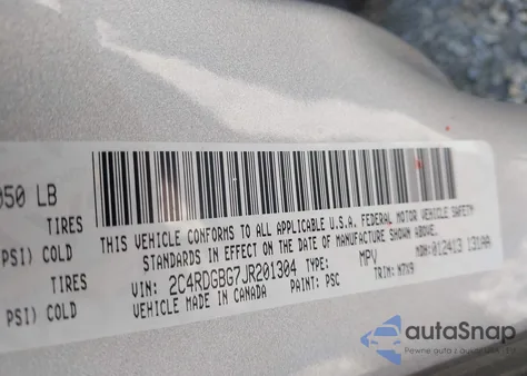 2018 Dodge Grand Caravan Se Plus z USA, uszkodzony, nr VIN 2C4RDGBG7JR201304